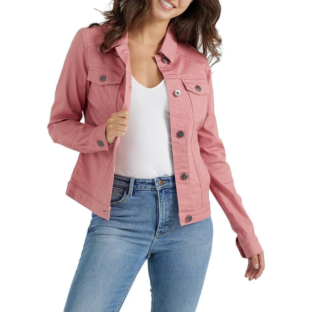 Women Authentic Stretch Denim Jacket Long Sleeve Dusty Rose Classic Jean Jacket